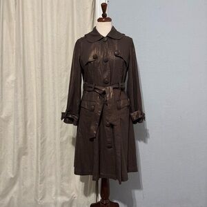 Jolt Women Brown Linen Blend Elegant Lined Lightweight Trench Coat Jacket Sz‎ L
